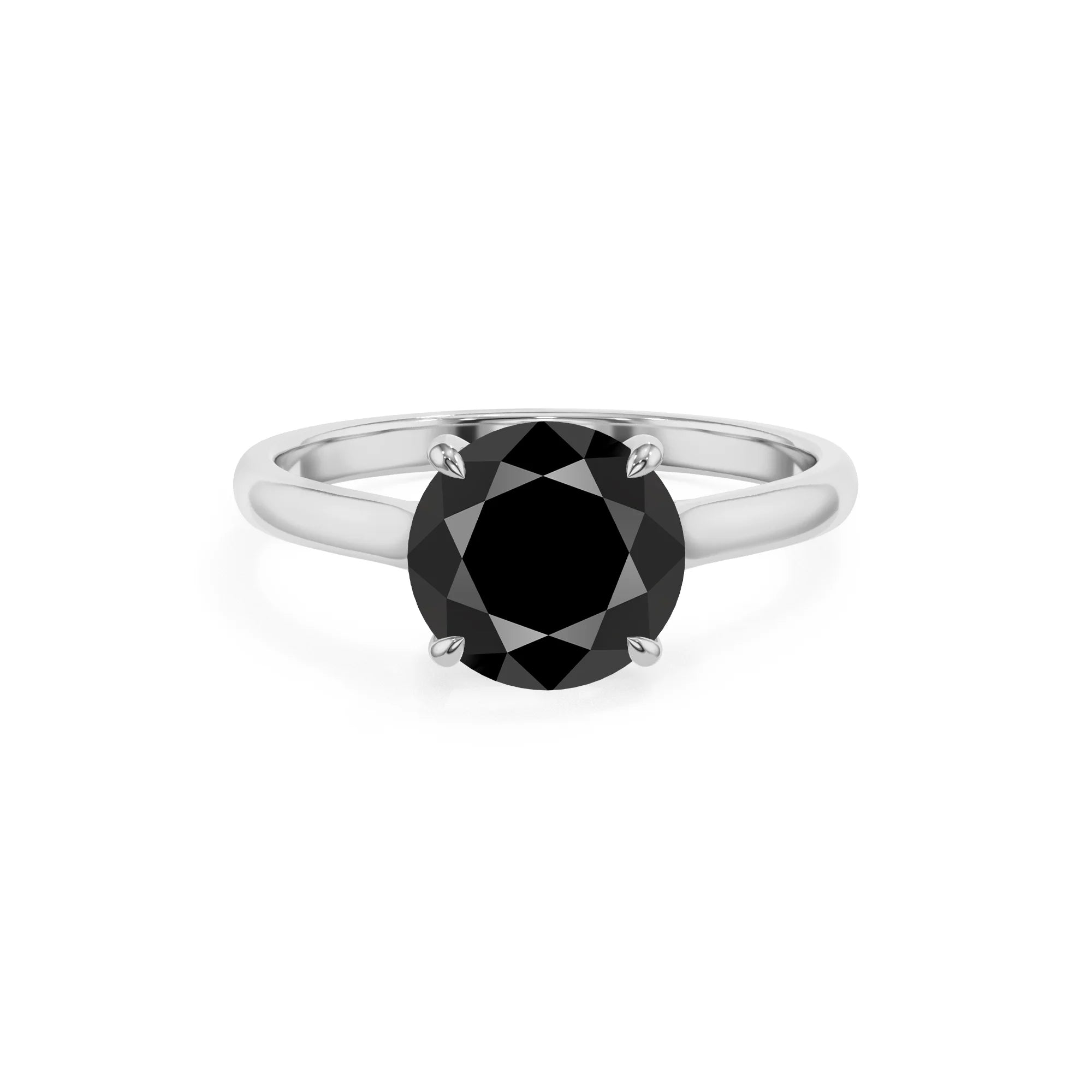 natural black-onyx round solitaire rings in white gold 
