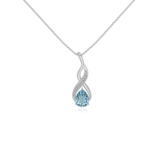 lab grown aquamarine pear solitaire necklaces in white gold 