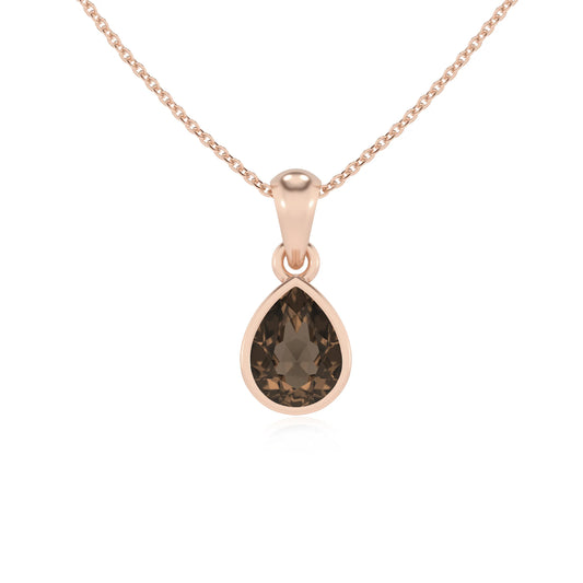 natural smoky-quartz pear solitaire necklaces in rose gold 
