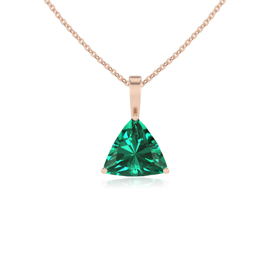 lab grown emerald trillion solitaire necklaces in rose gold 