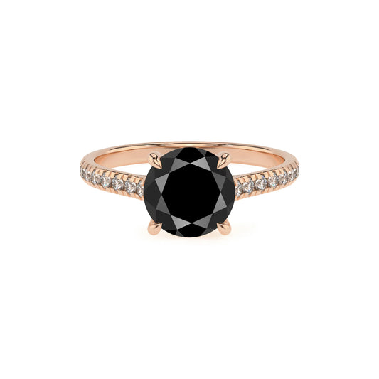 natural black-onyx round half eternity solitaire engagement rings in rose gold 