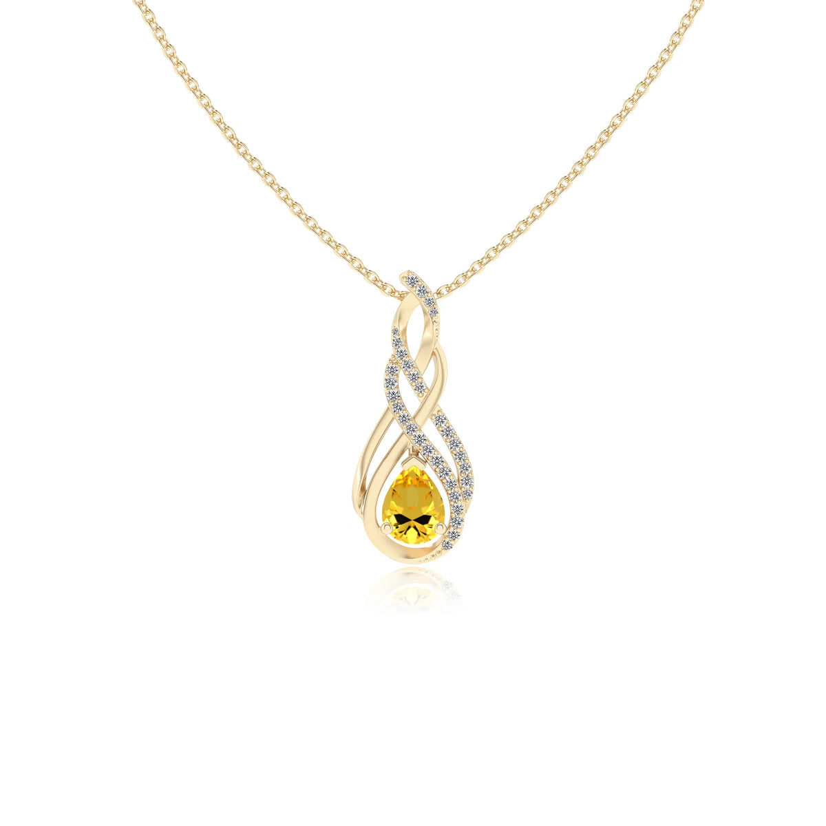 lab grown yellow-sapphire pear solitaire necklaces in yellow gold 