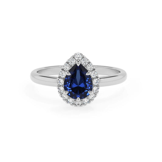 lab grown blue-sapphire pear solitaire rings in platinum 