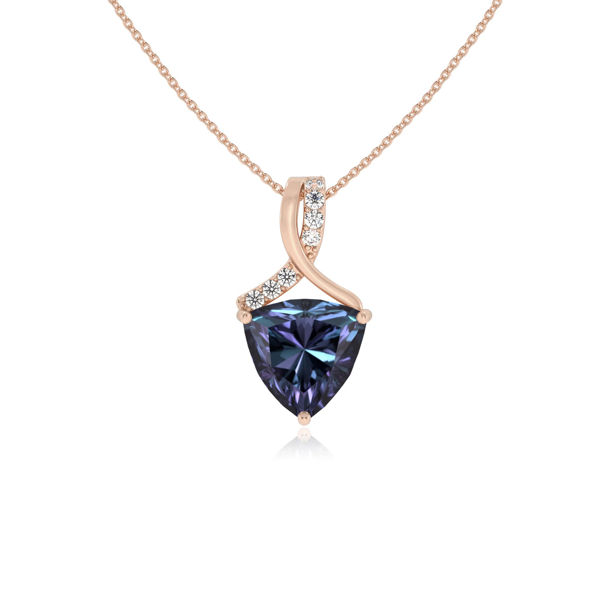 lab grown alexandrite trillion solitaire necklaces in rose gold 