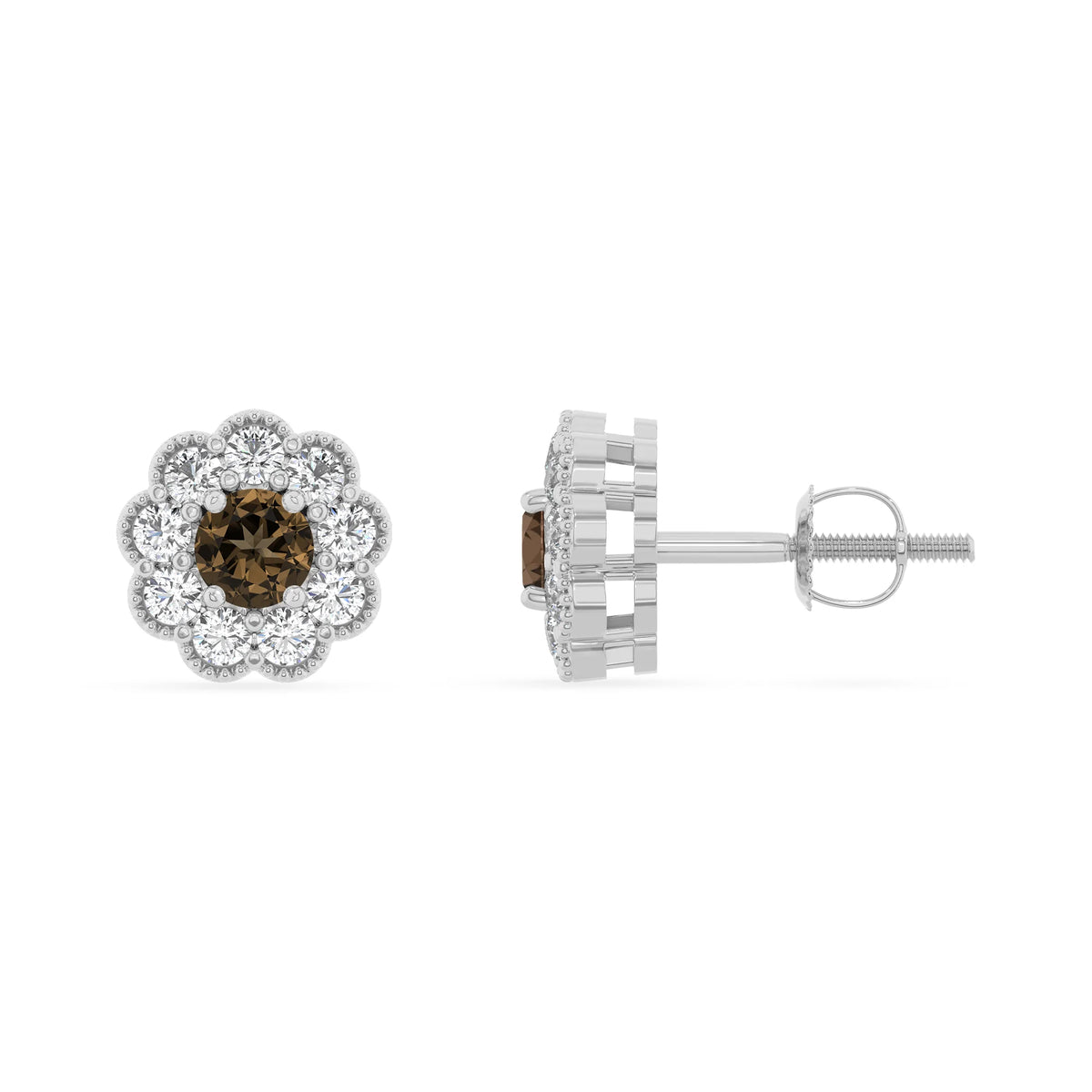 natural smoky quartz round stud earrings in sterling silver 