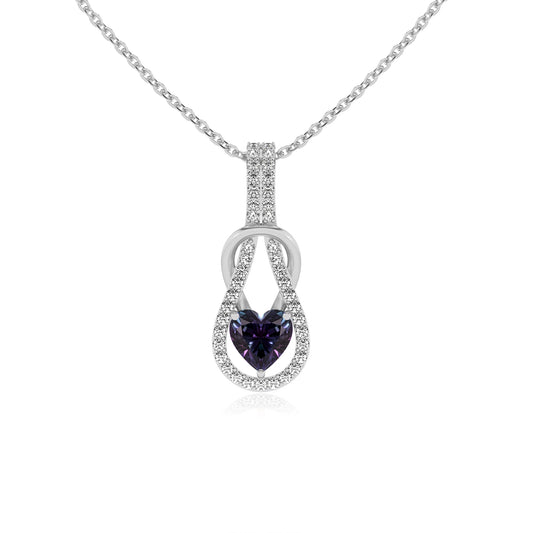 lab grown alexandrite heart infinity  v-bale necklaces in sterling silver 