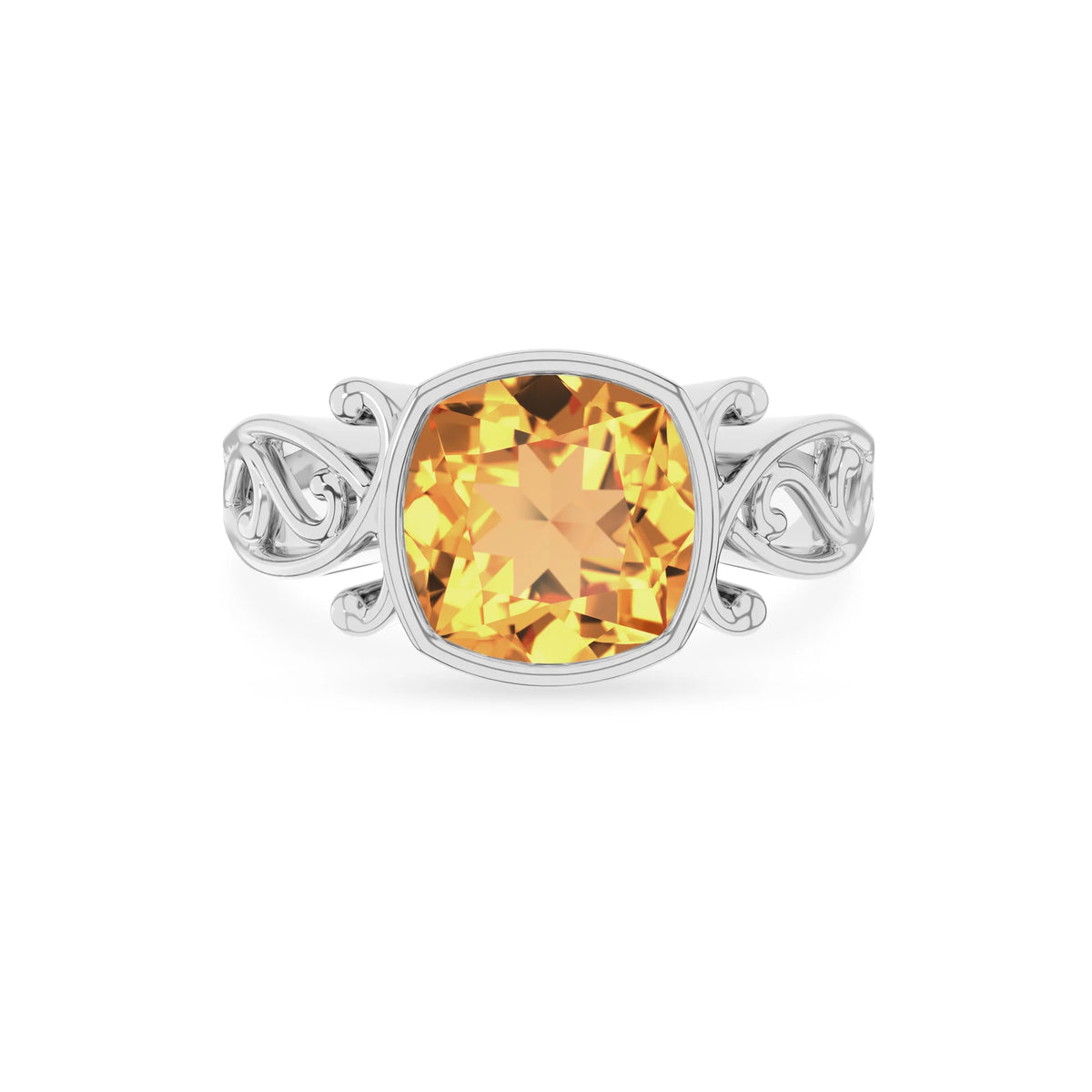 lab grown citrine cushion solitaire rings in platinum 
