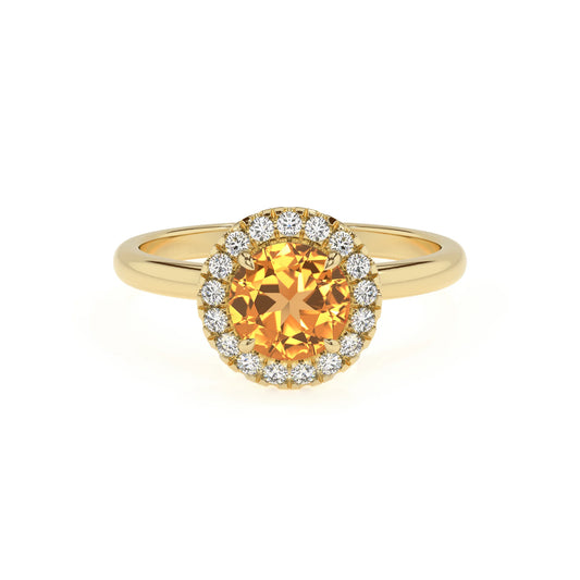 lab grown citrine round solitaire rings in yellow gold 