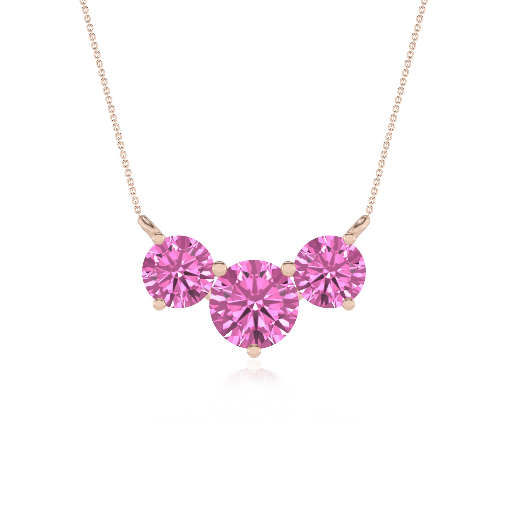 lab grown pink-sapphire round solitaire v-bale necklaces in rose gold 