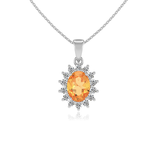 lab grown citrine oval halo necklaces in sterling silver 