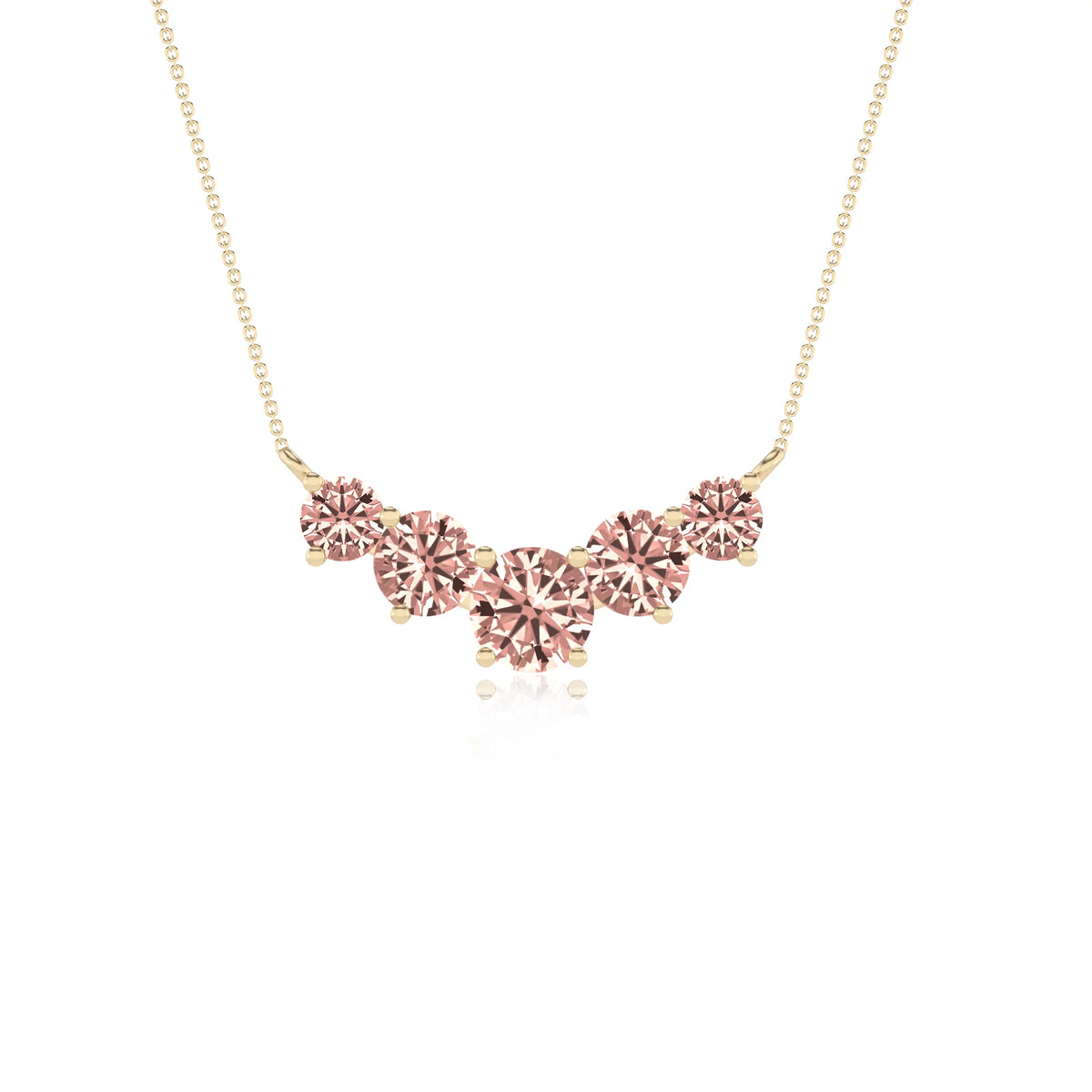 lab grown morganite round bar necklaces in yellow gold 