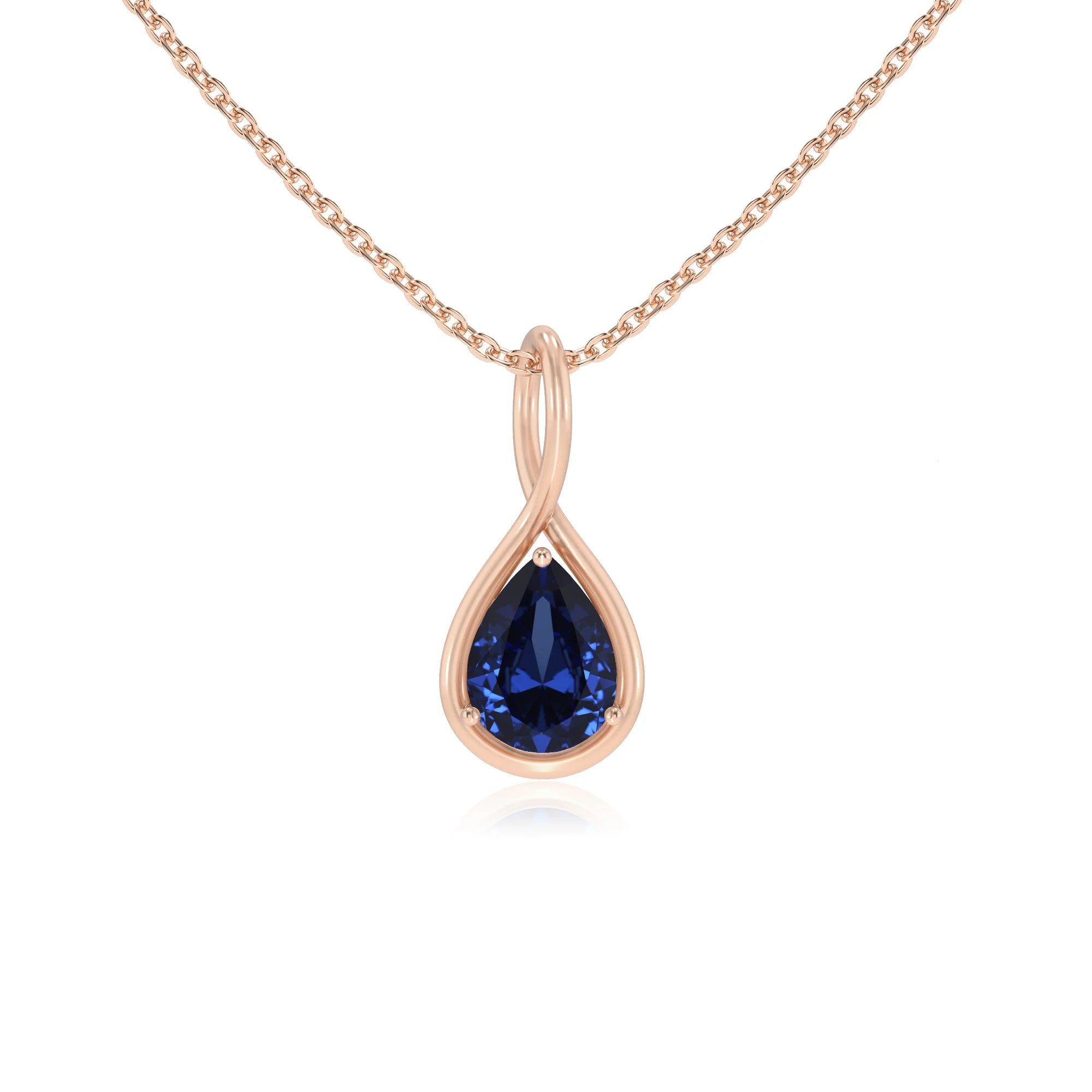 lab grown blue-sapphire pear solitaire necklaces in rose gold 