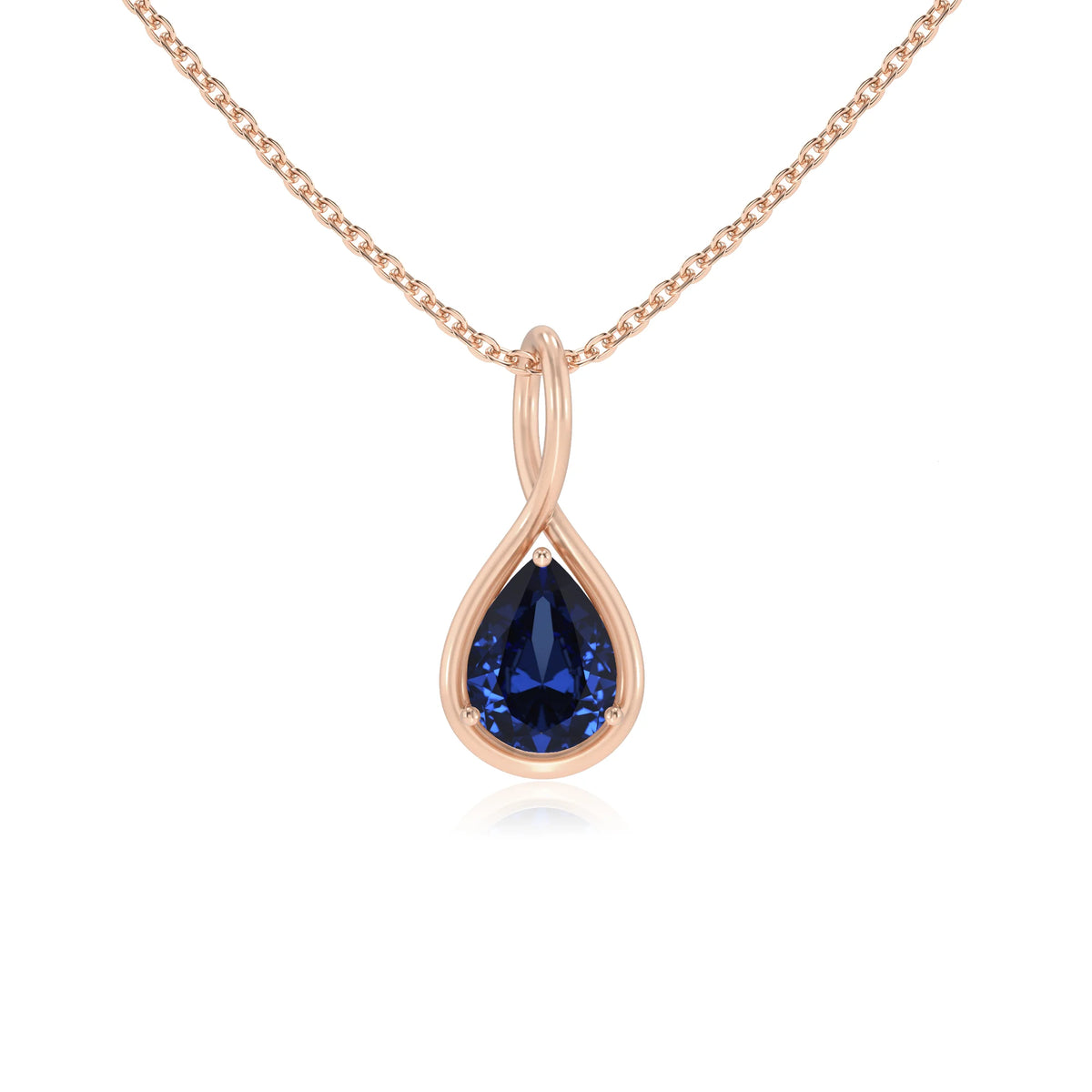lab grown blue-sapphire pear solitaire necklaces in rose gold 