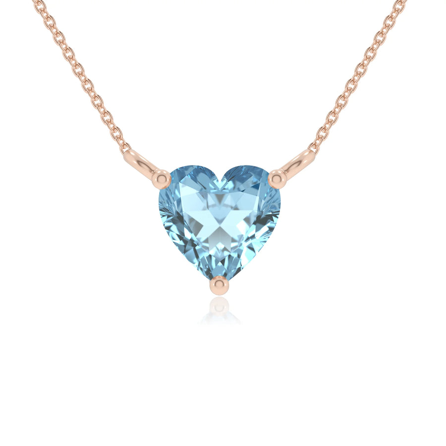 lab grown aquamarine heart solitaire necklaces in rose gold 