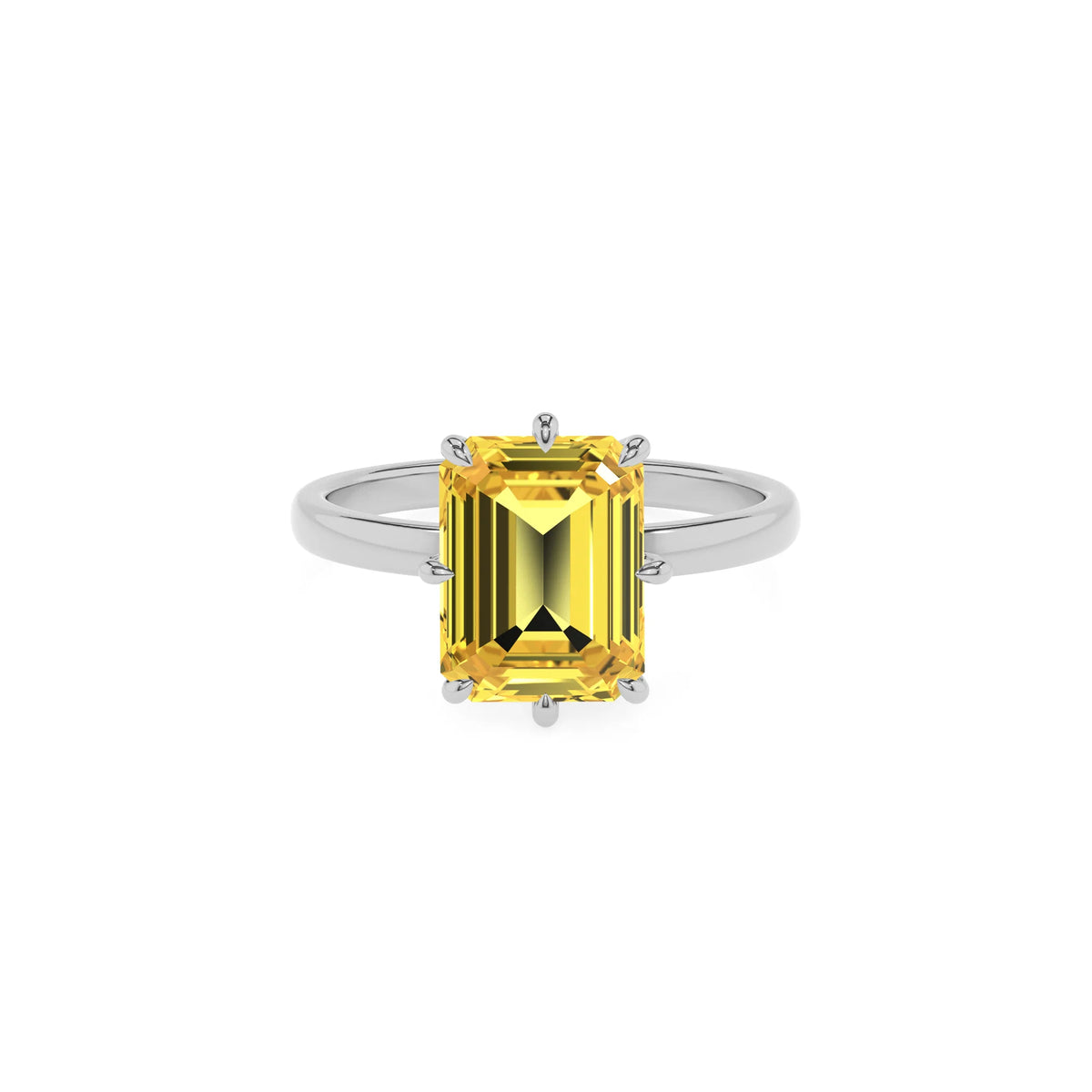 lab grown yellow-sapphire emerald cut solitaire rings in sterling silver 