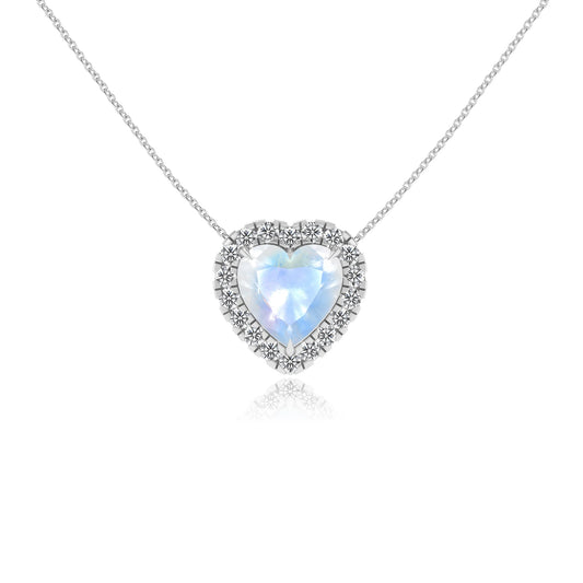 natural rainbow moonstone heart solitaire necklaces in sterling silver 