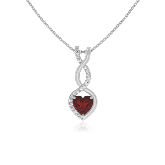 natural garnet heart infinity necklaces in white gold 