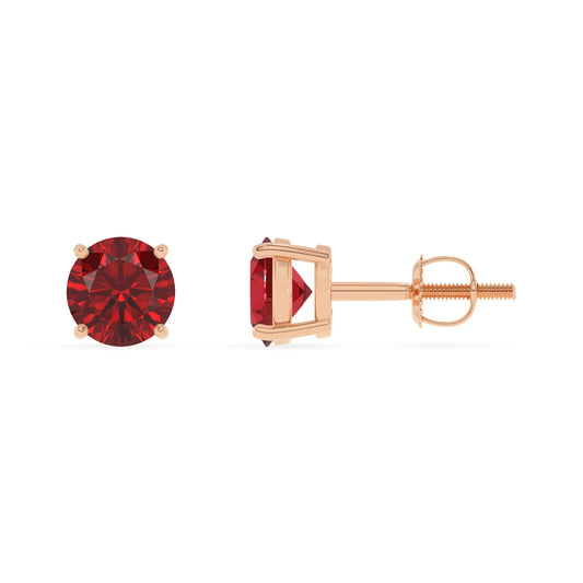 lab grown ruby round stud earrings in rose gold 