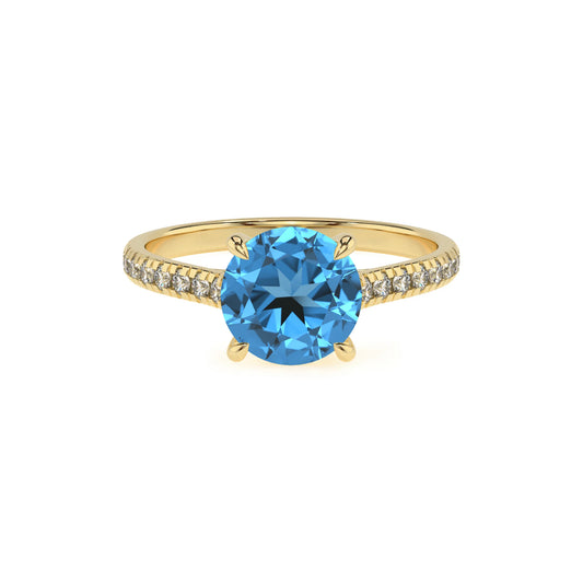 natural swiss-blue-topaz round half eternity solitaire engagement rings in yellow gold 