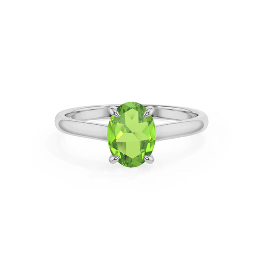 natural peridot oval solitaire rings in white gold 