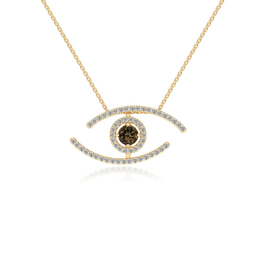 natural smoky-quartz round solitaire necklaces in yellow gold 