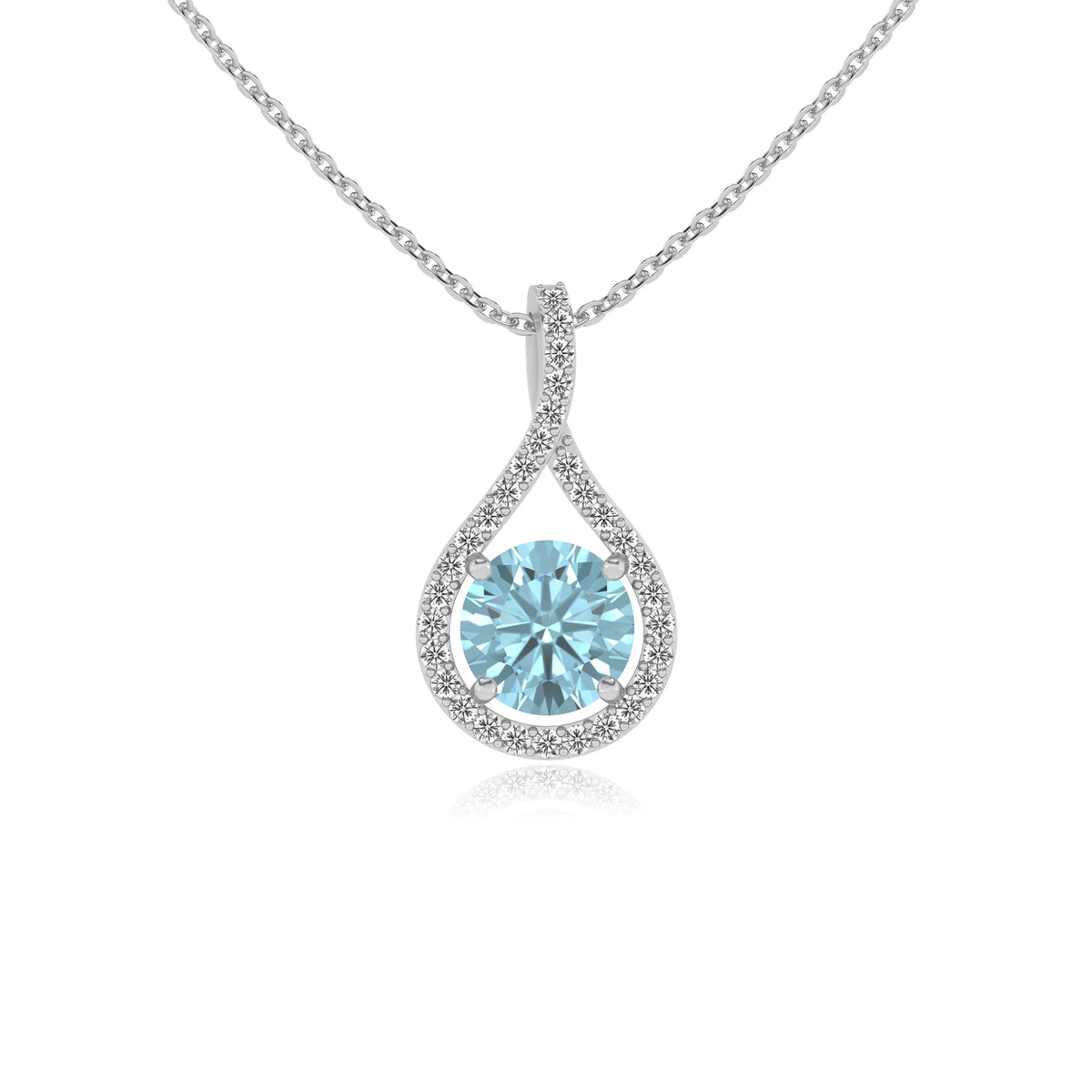 lab grown aquamarine round solitaire necklaces in platinum 