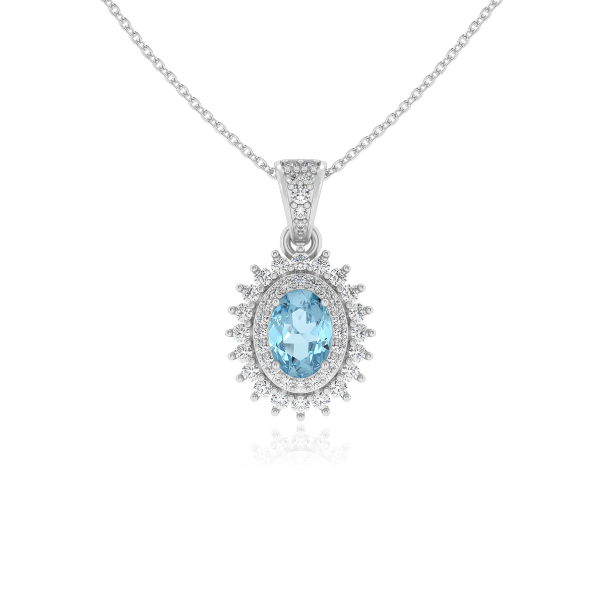 lab grown aquamarine oval halo necklaces in platinum 