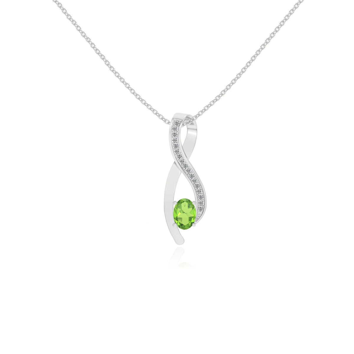 natural peridot oval solitaire necklaces in platinum 