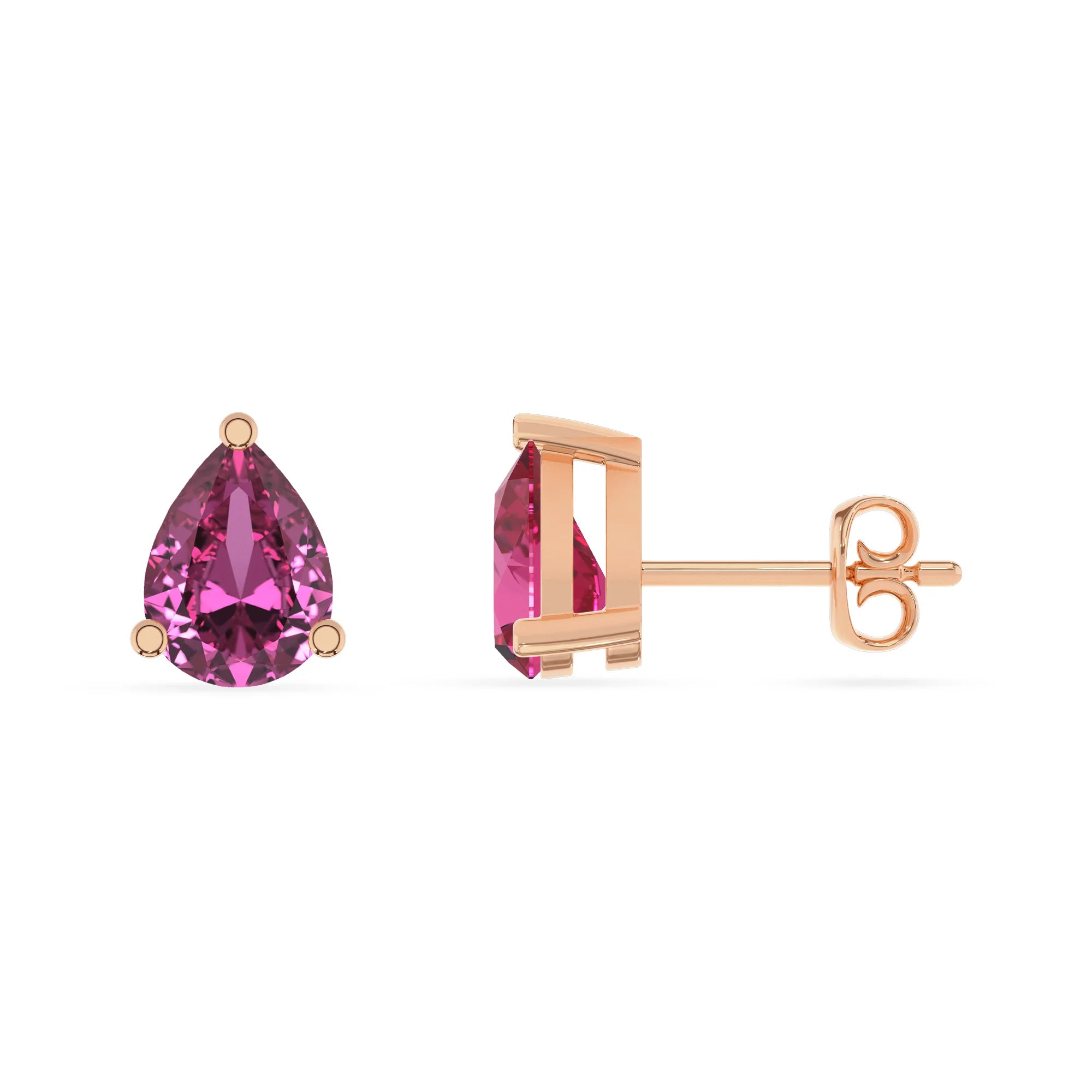 lab grown pink sapphire pear stud earrings in rose gold 