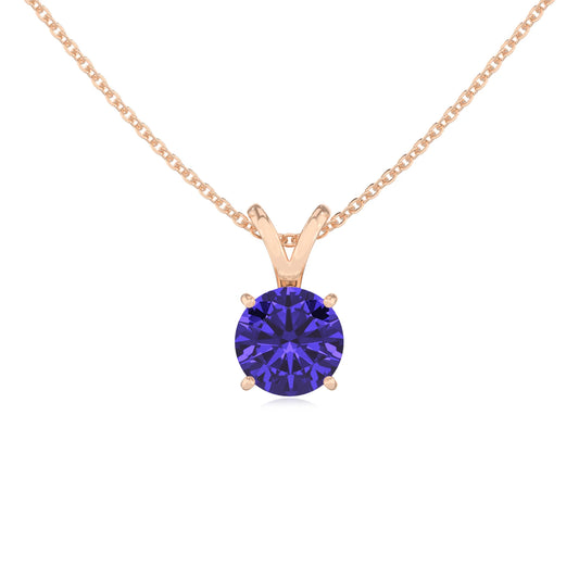 lab grown tanzanite round solitaire v-bale necklaces in rose gold 