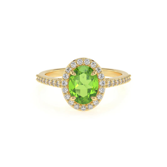 natural peridot oval solitaire rings in yellow gold 