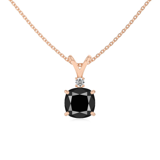 natural black-onyx cushion solitaire v-bale necklaces in rose gold 