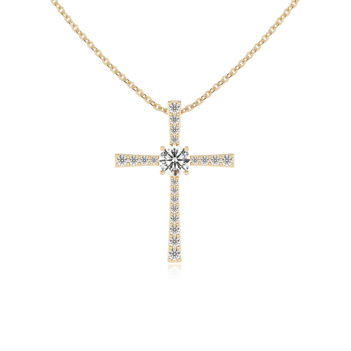 lab grown moissanite round infinity necklaces in yellow gold 