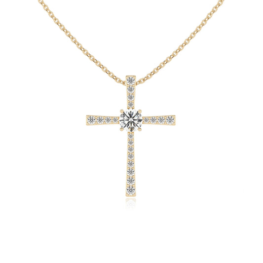 lab grown moissanite round infinity necklaces in yellow gold 