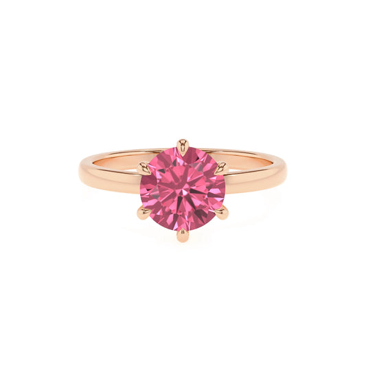 lab grown pink-tourmaline round solitaire rings in rose gold 