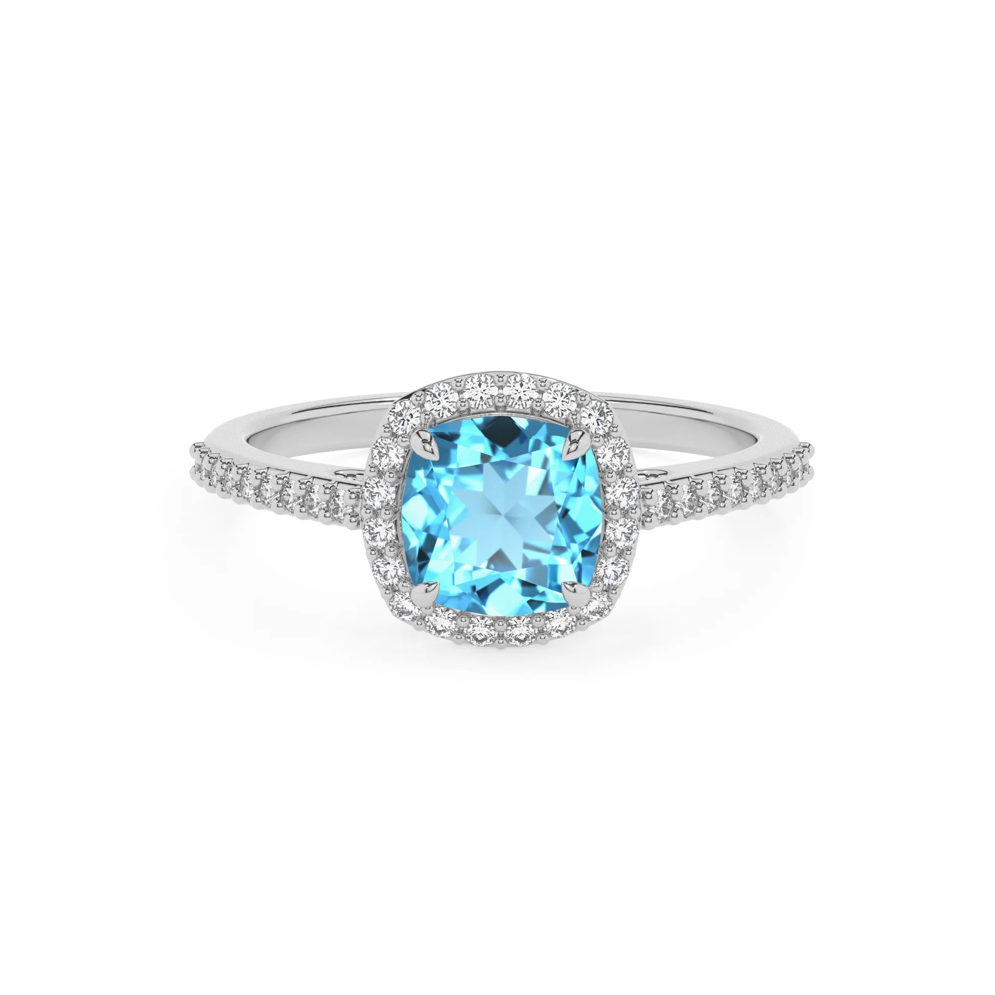 natural swiss-blue-topaz cushion solitaire rings in platinum 