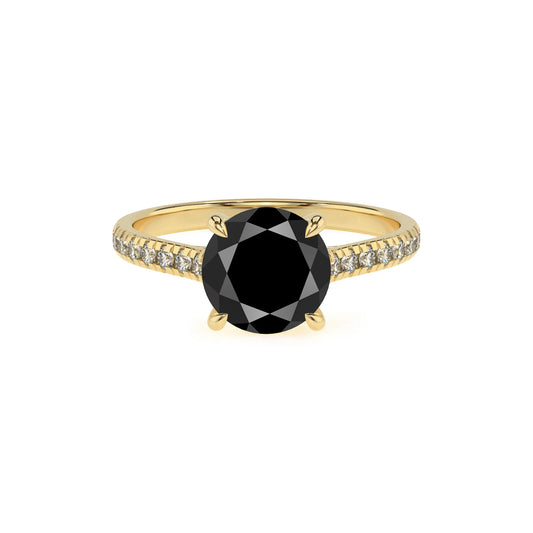 natural black-onyx round half eternity solitaire engagement rings in yellow gold 