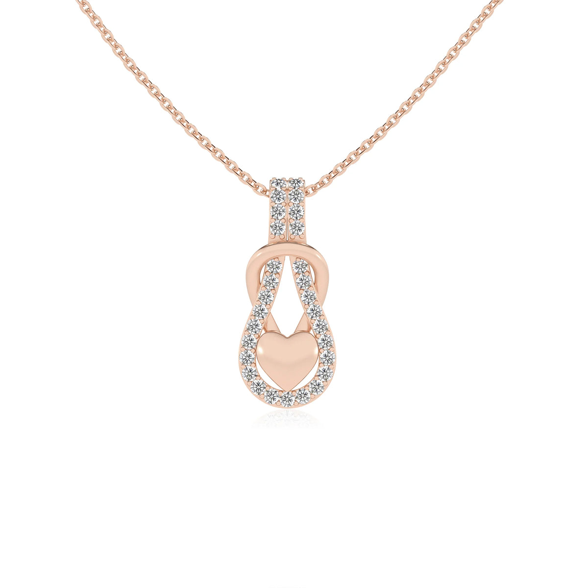 lab grown moissanite round infinity  v-bale necklaces in rose gold 