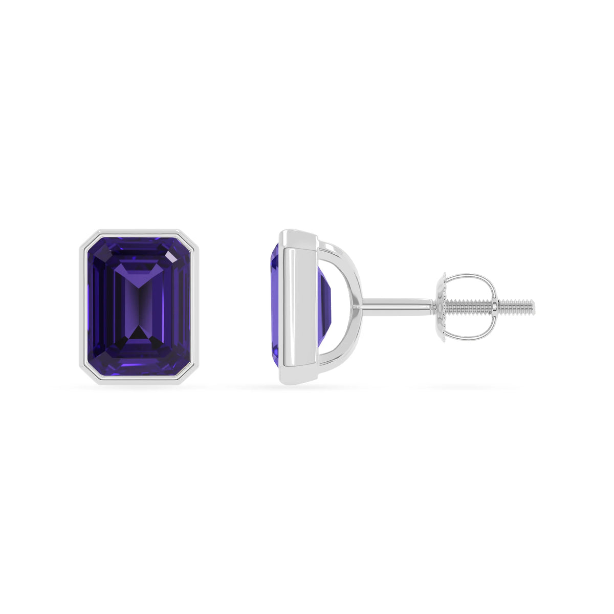 Lab Grown Tanzanite Emerald-Cut Solitaire Stud Earrings