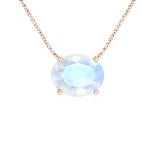 natural rainbow-moonstone oval solitaire necklaces in rose gold 
