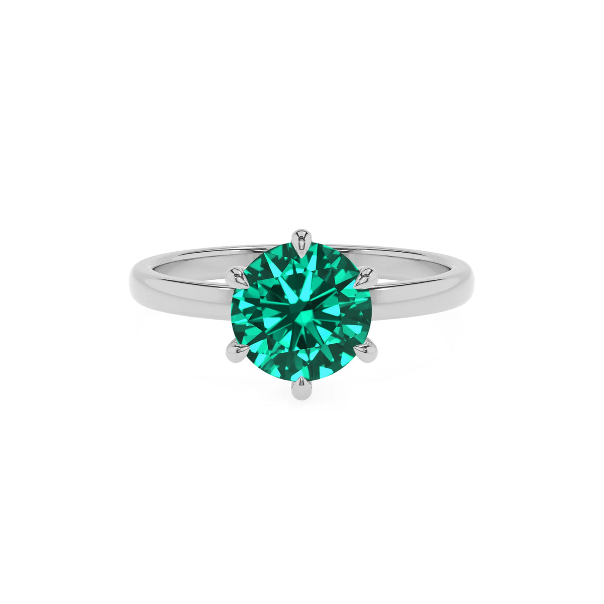 lab grown emerald round solitaire rings in sterling silver 