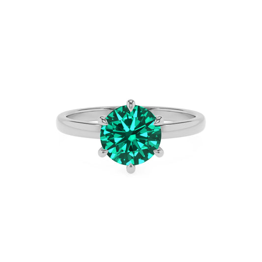 lab grown emerald round solitaire rings in sterling silver 