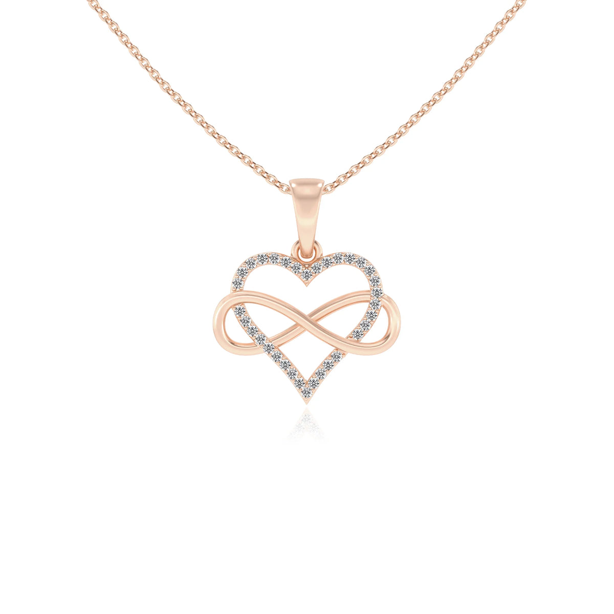 lab grown diamond round infinity necklaces in rose gold 
