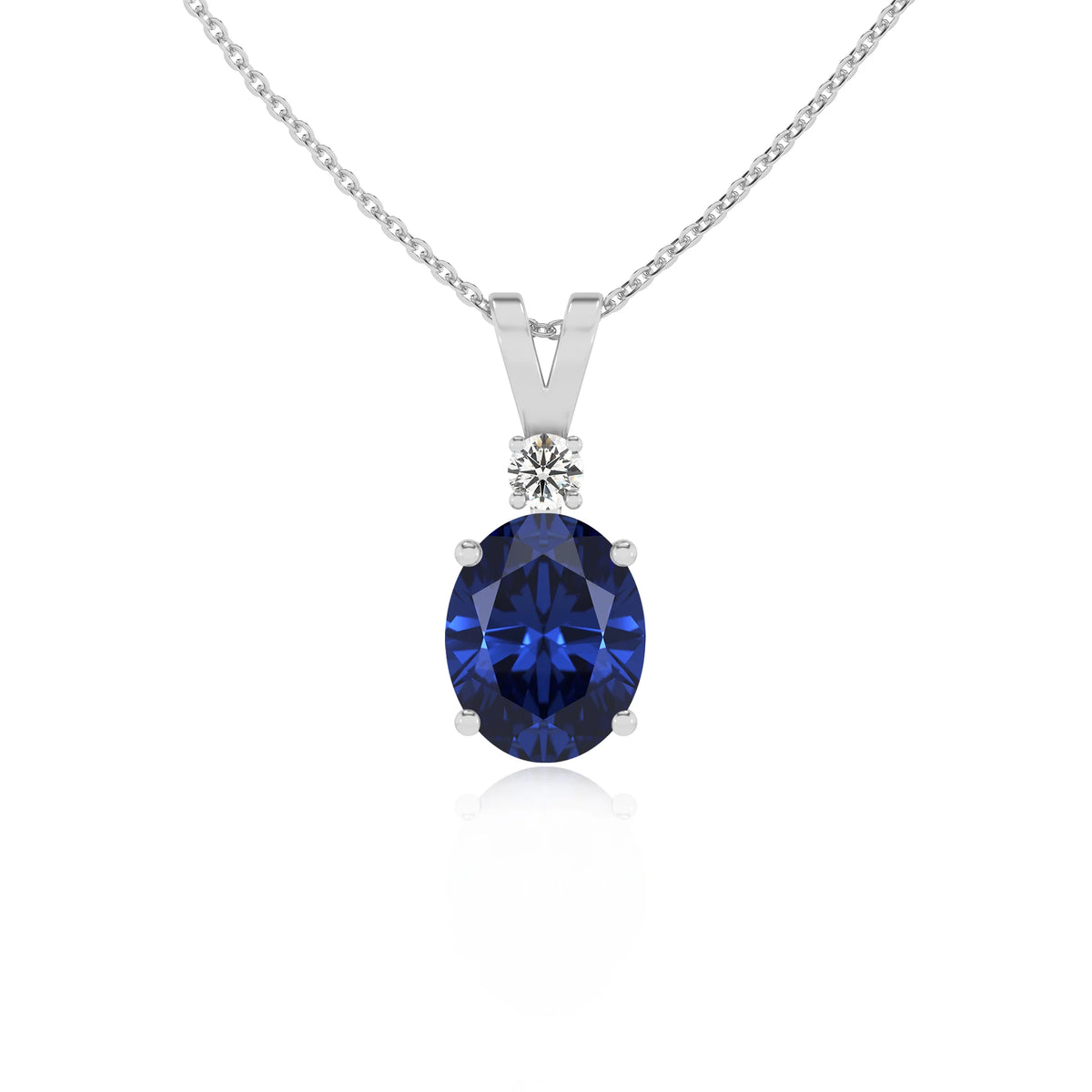 lab grown blue-sapphire oval solitaire v-bale necklaces in platinum 