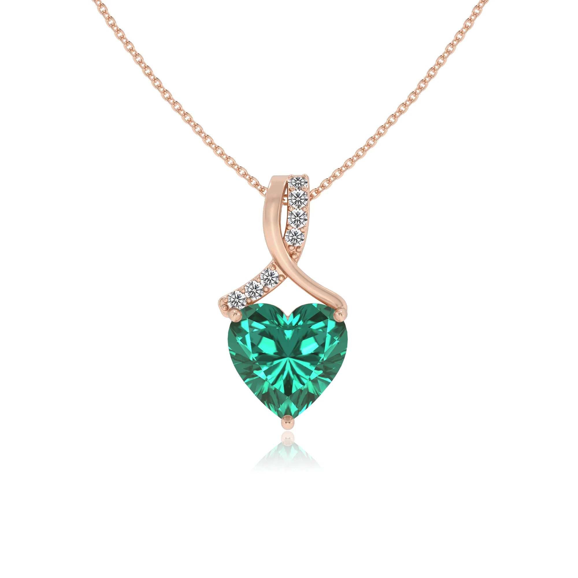 lab grown emerald heart solitaire necklaces in rose gold 