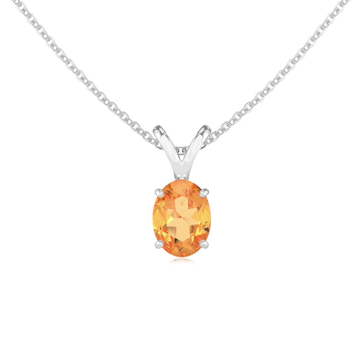 lab grown citrine oval solitaire v-bale necklaces in sterling silver 