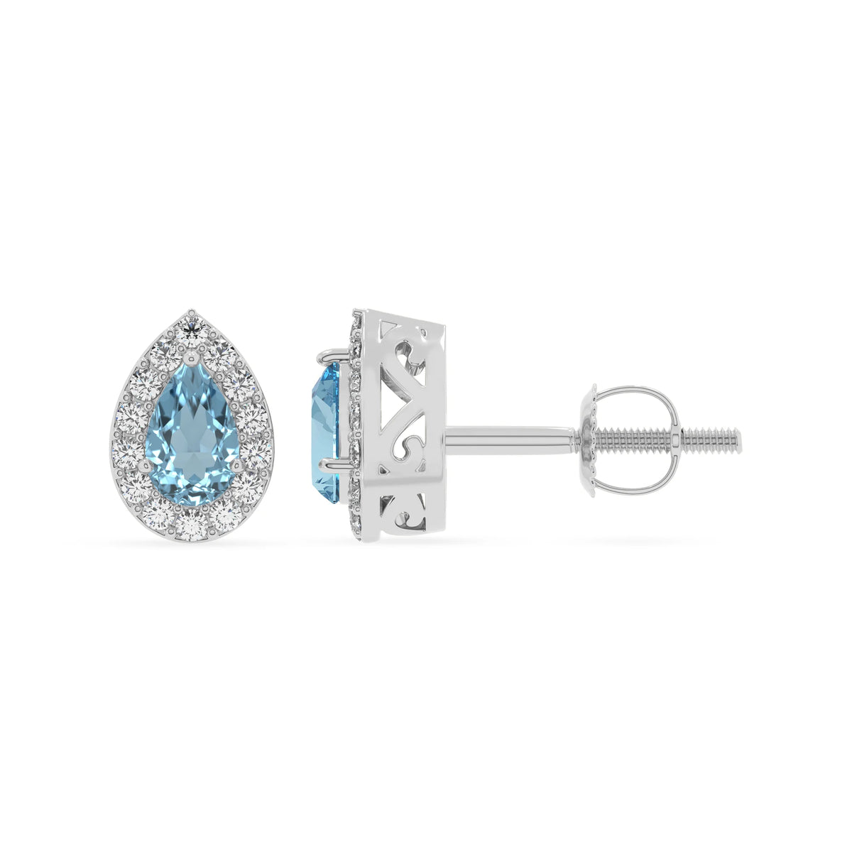 lab grown aquamarine pear stud earrings in platinum 