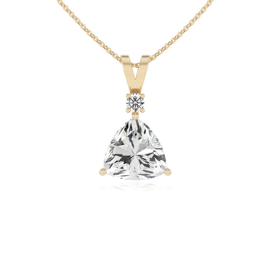 lab grown moissanite trillion solitaire v-bale necklaces in yellow gold 
