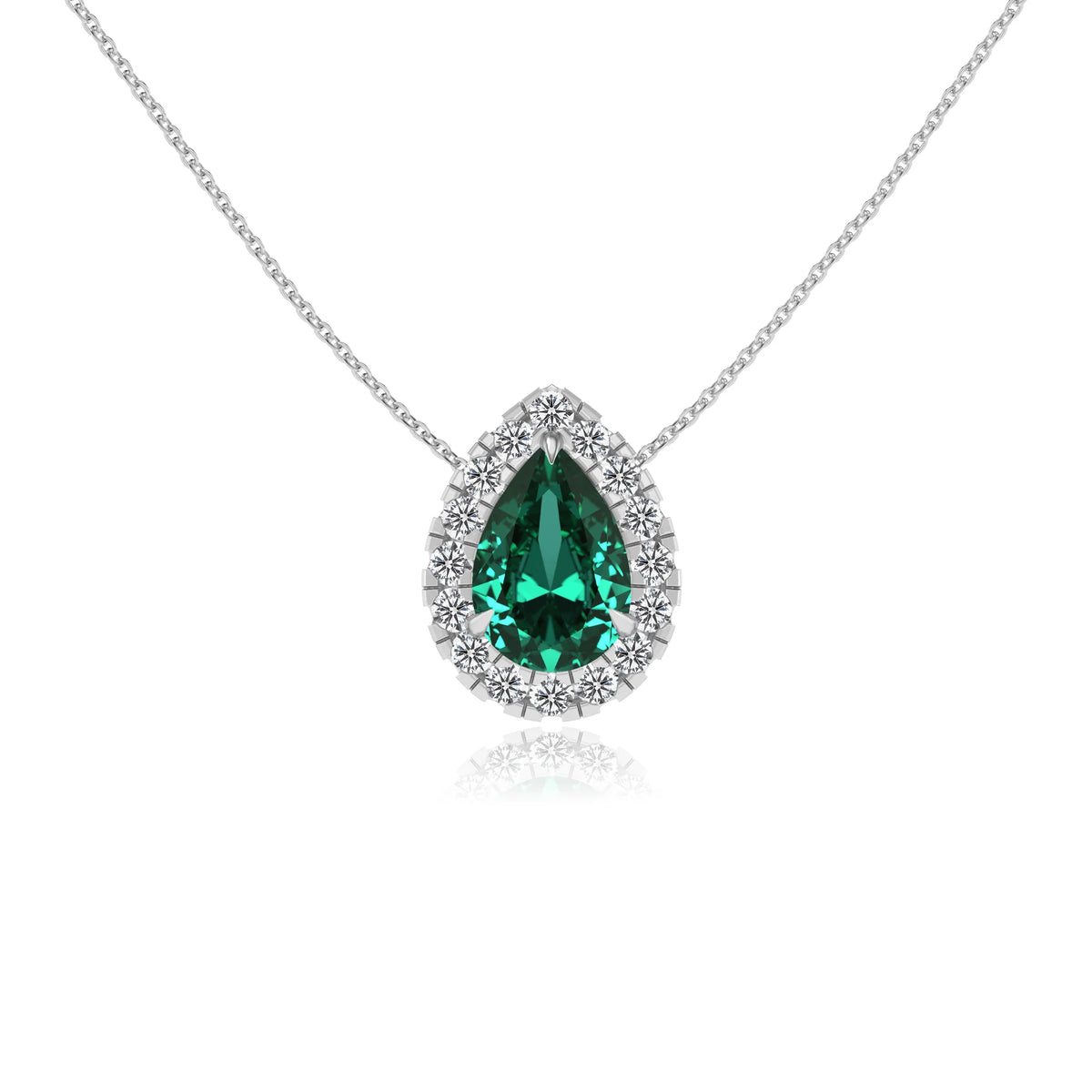 lab grown emerald pear solitaire necklaces in white gold 