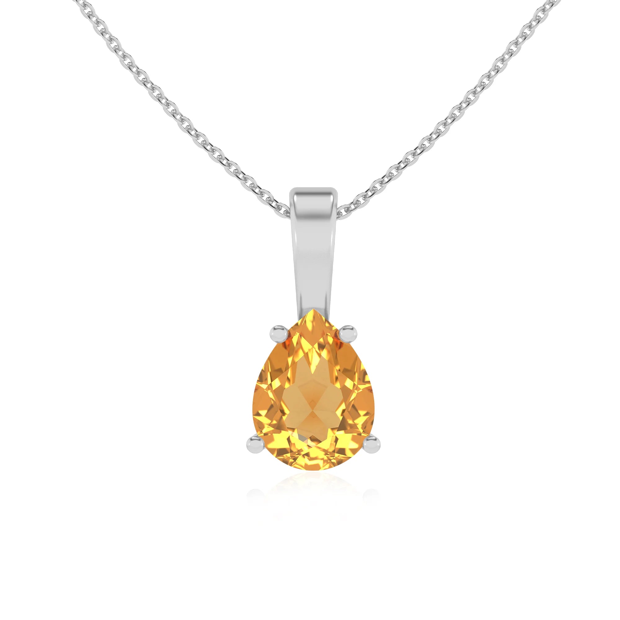 lab grown citrine pear solitaire necklaces in sterling silver 